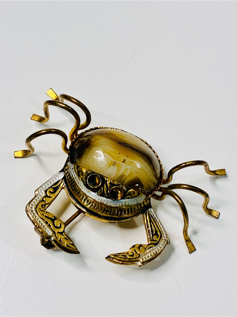 Vintage Spanish Damascene Crab Brooch Signed SPAIN